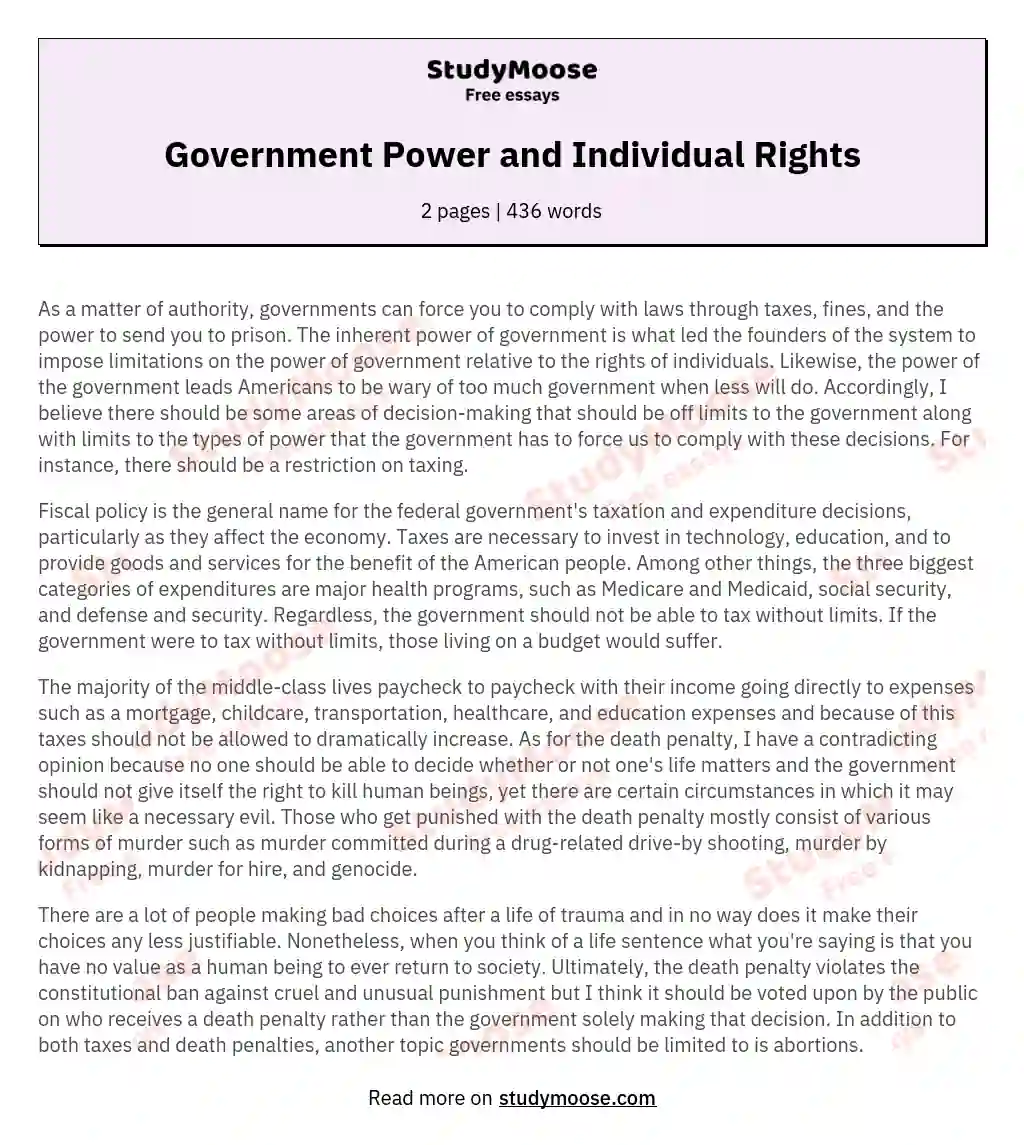 Government Power and Individual Rights essay