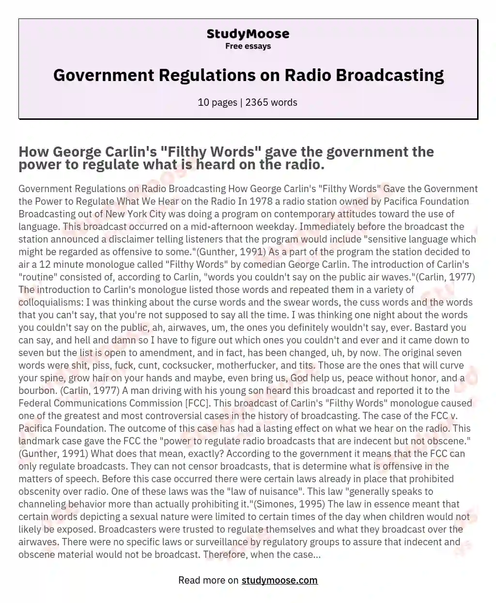 Government Regulations on Radio Broadcasting essay