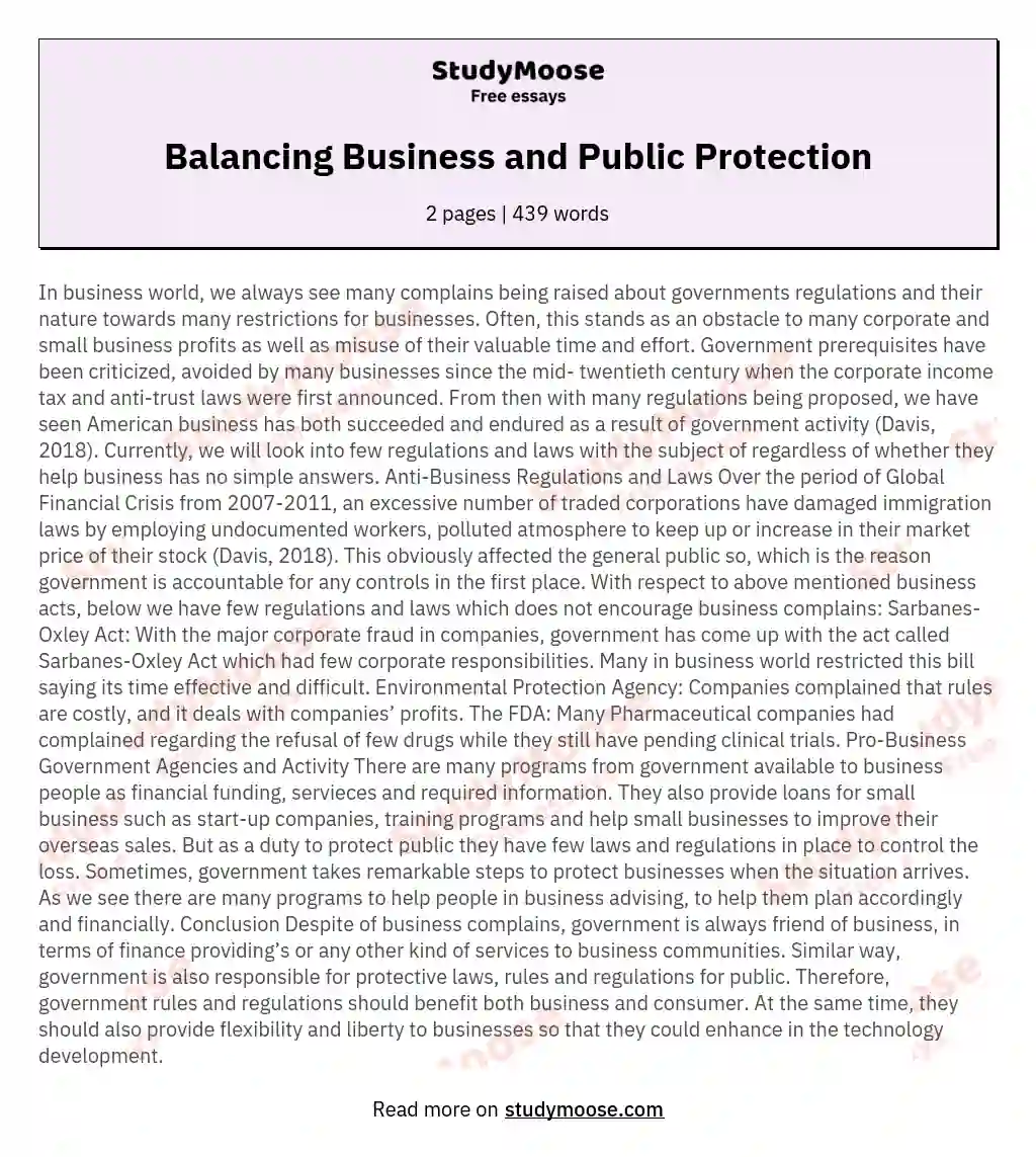 Balancing Business and Public Protection essay