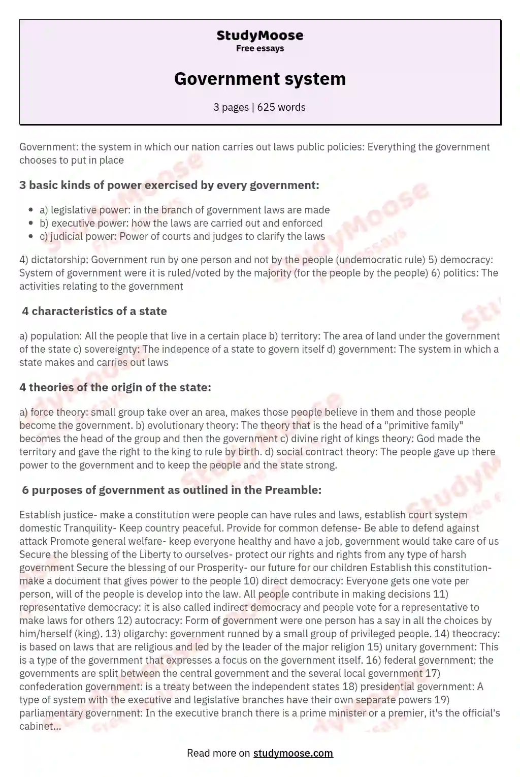 Government system essay