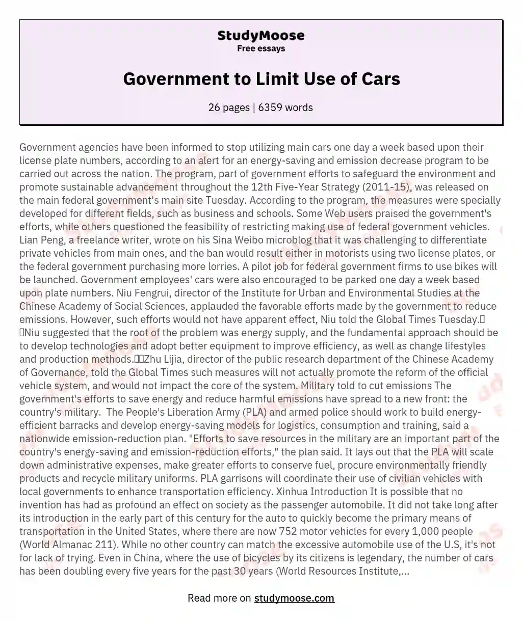 Government to Limit Use of Cars essay
