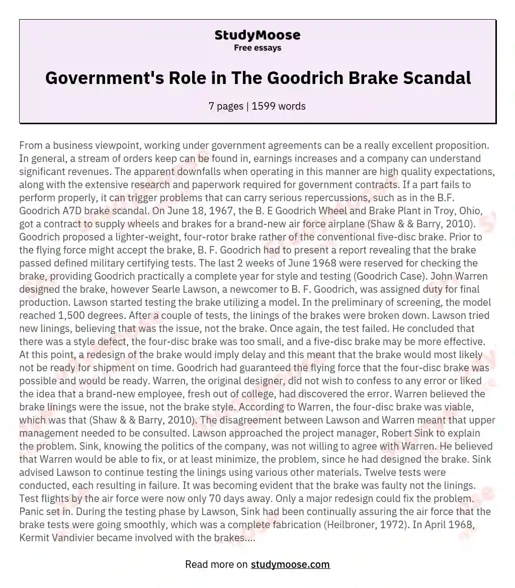 Government's Role in The Goodrich Brake Scandal essay