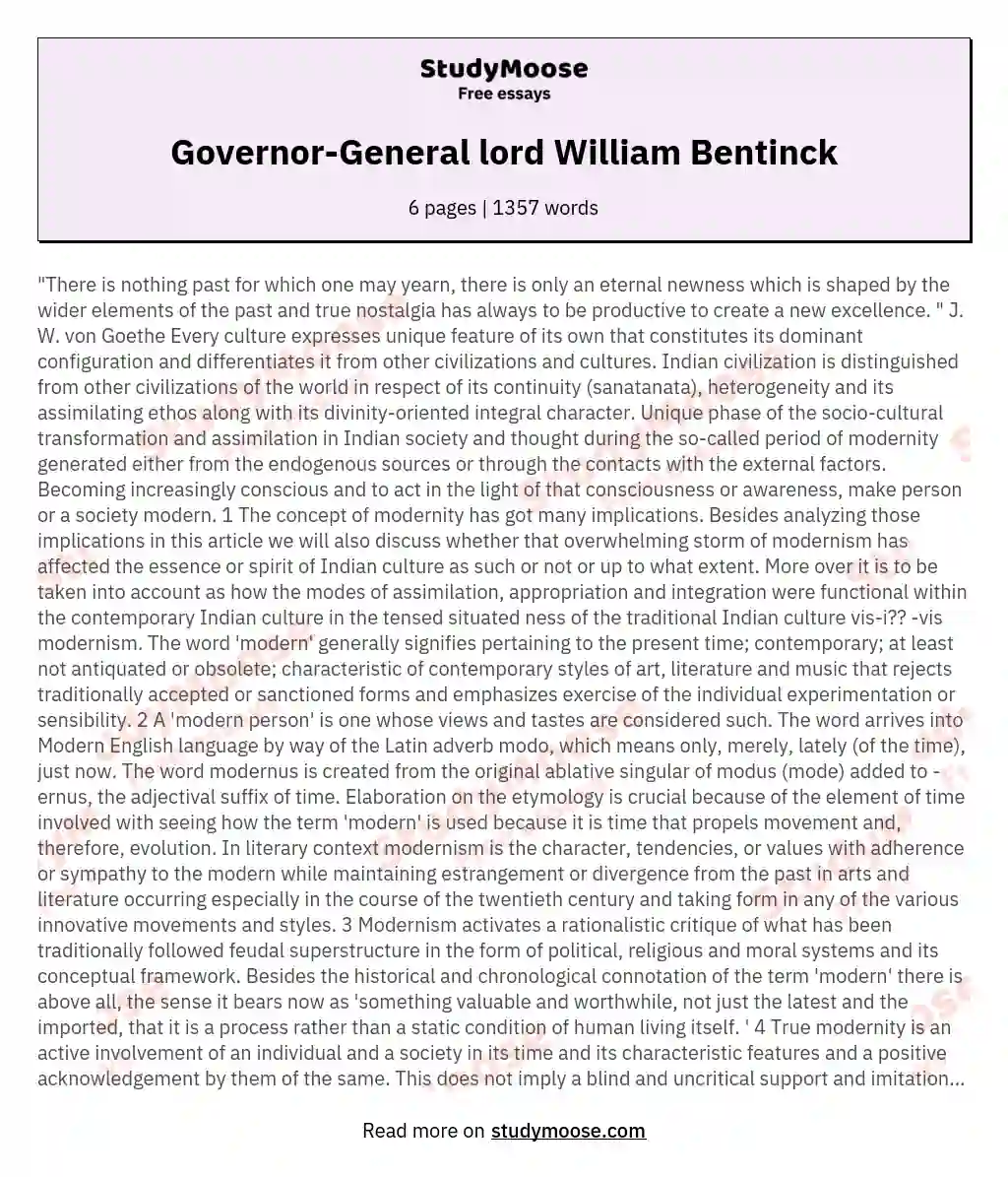 Governor-General lord William Bentinck essay