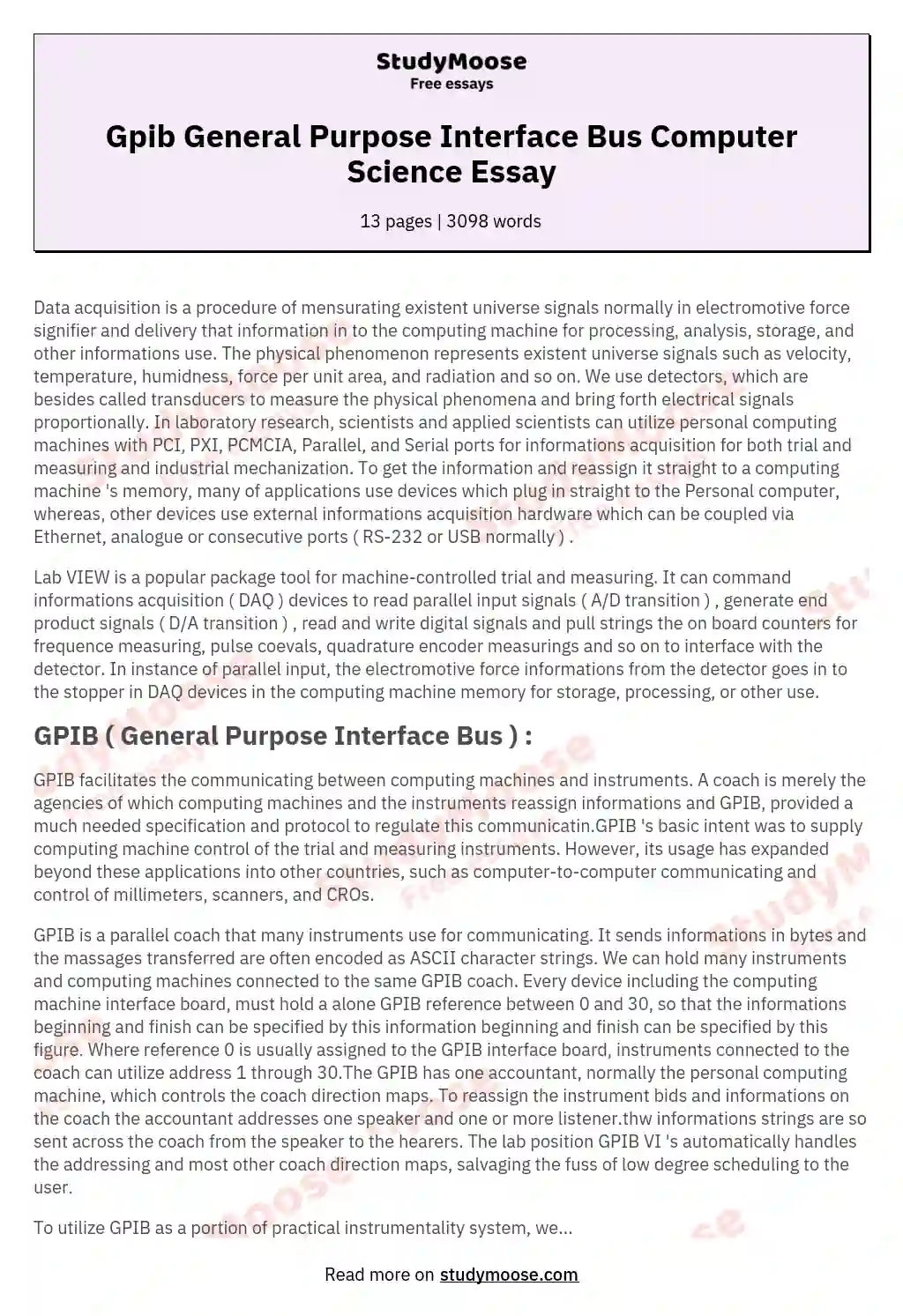 Gpib General Purpose Interface Bus Computer Science Essay essay