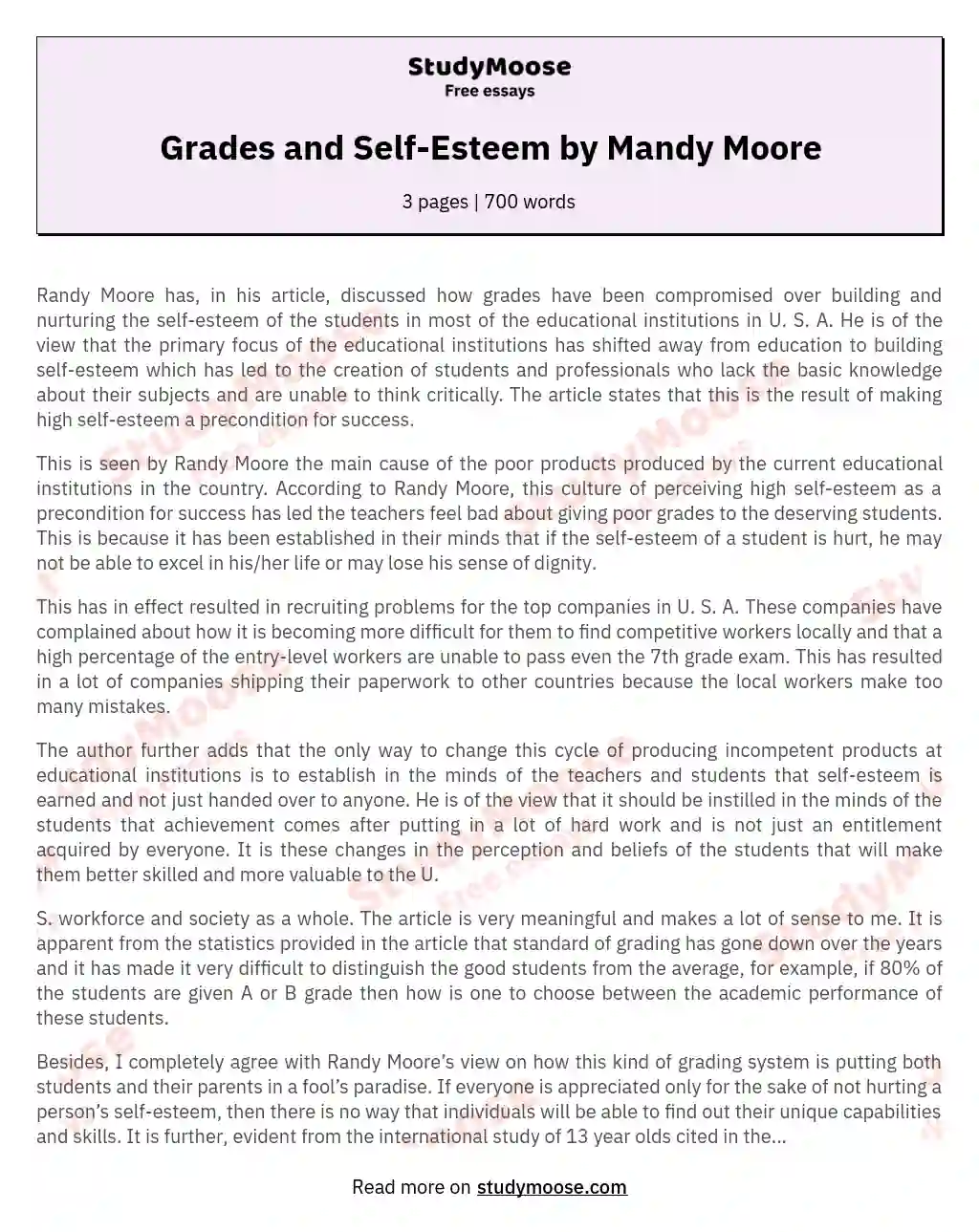 Grades and Self-Esteem by Mandy Moore