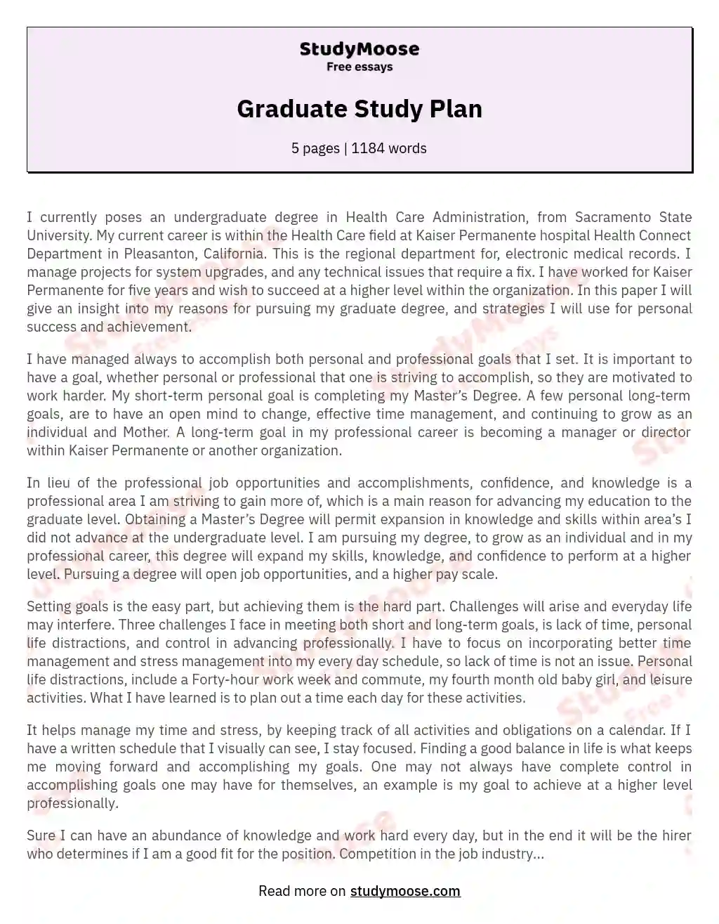 essay on study plan