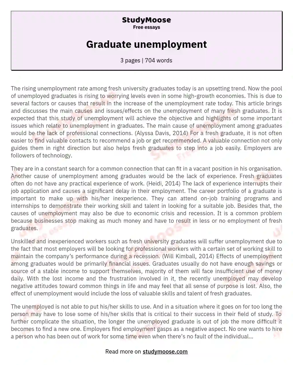 Graduate unemployment essay