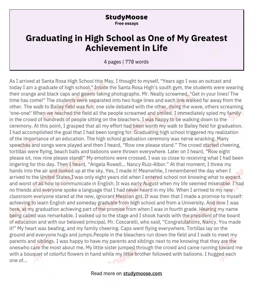 Graduating in High School as One of My Greatest Achievement in Life essay