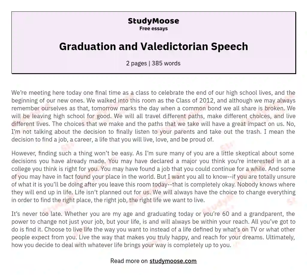 Graduation and Valedictorian Speech