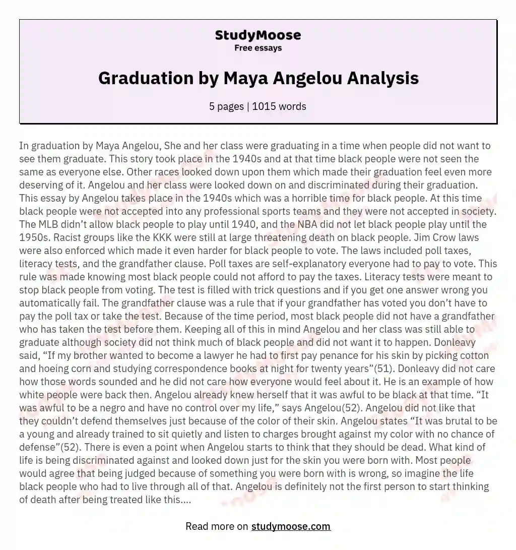 Graduation by Maya Angelou Analysis essay