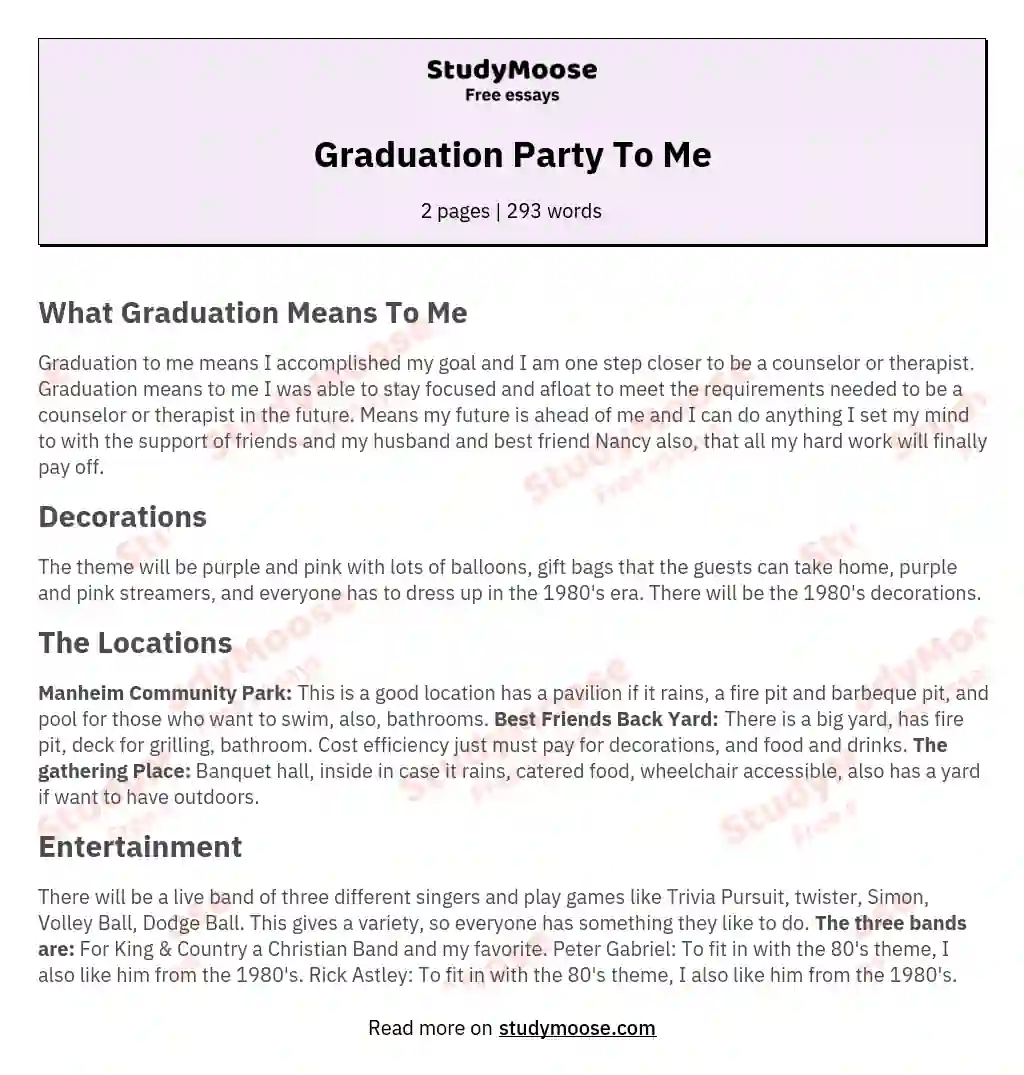 Graduation Party To Me essay