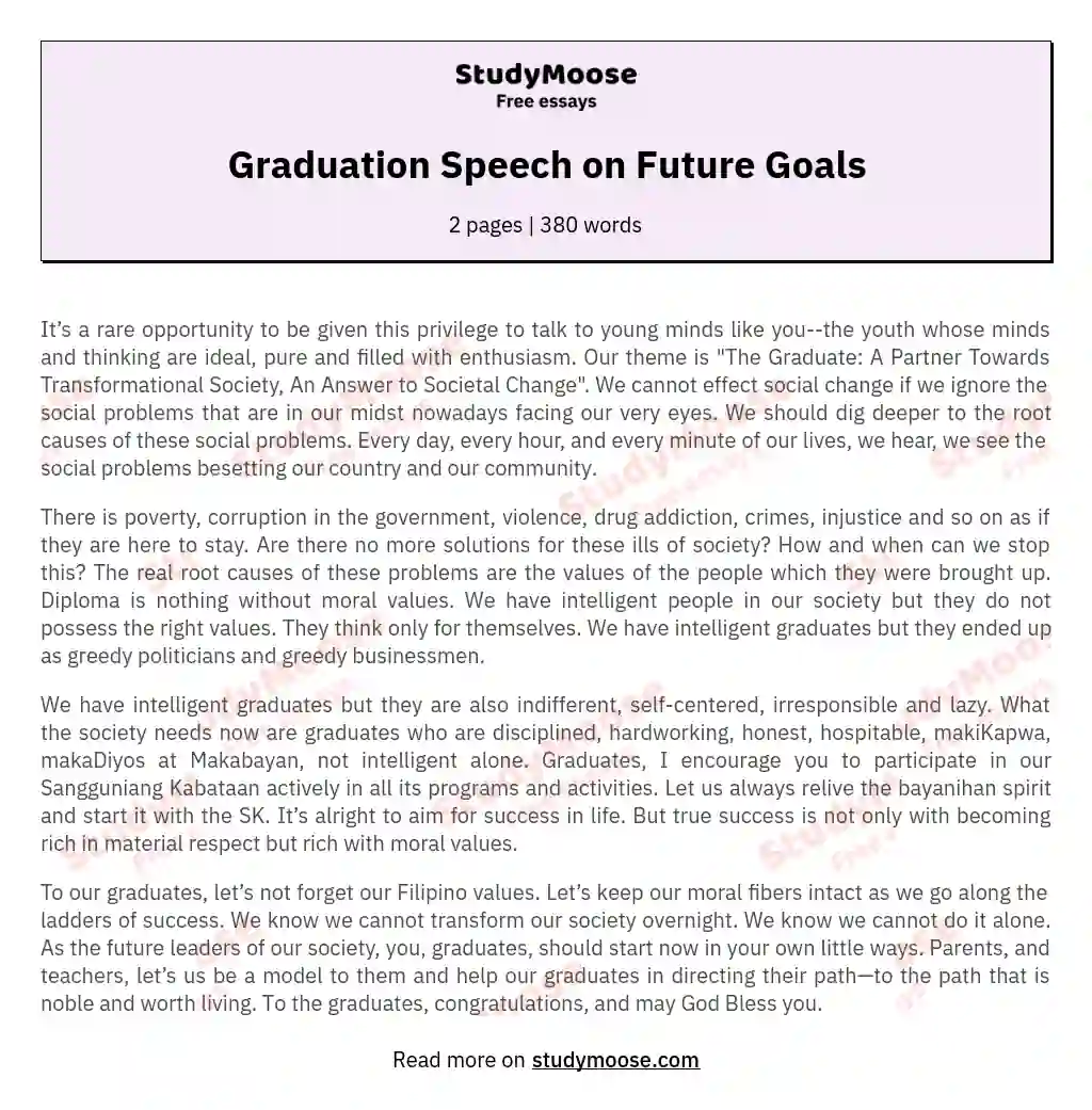 Graduation Speech on Future Goals essay