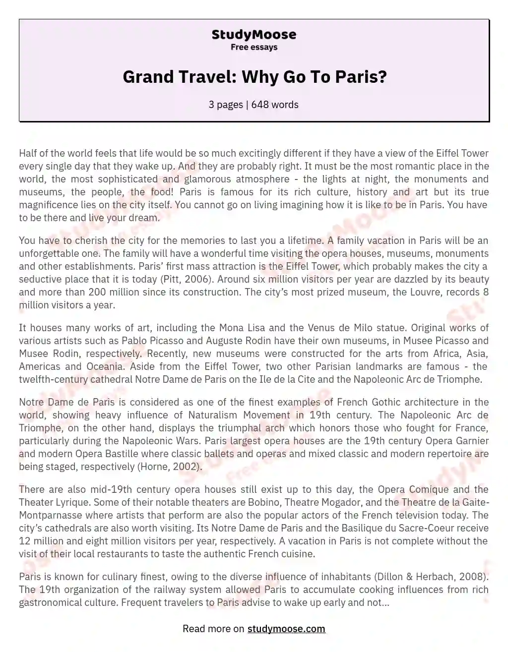 Grand Travel: Why Go To Paris? essay