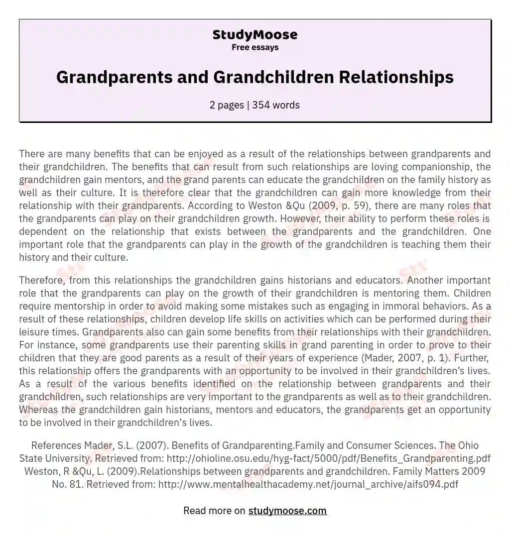 Grandparents and Grandchildren Relationships essay