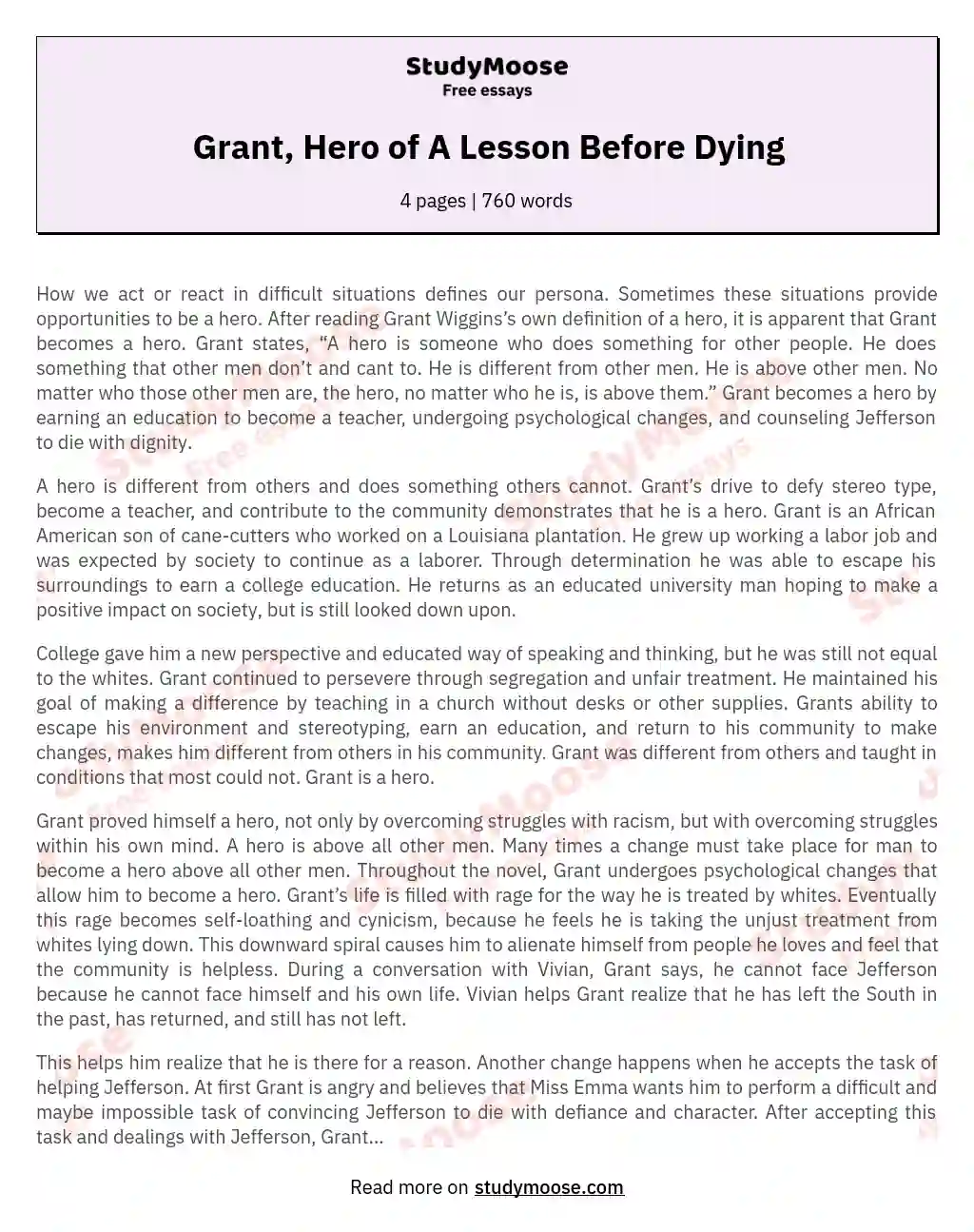 Grant, Hero of A Lesson Before Dying