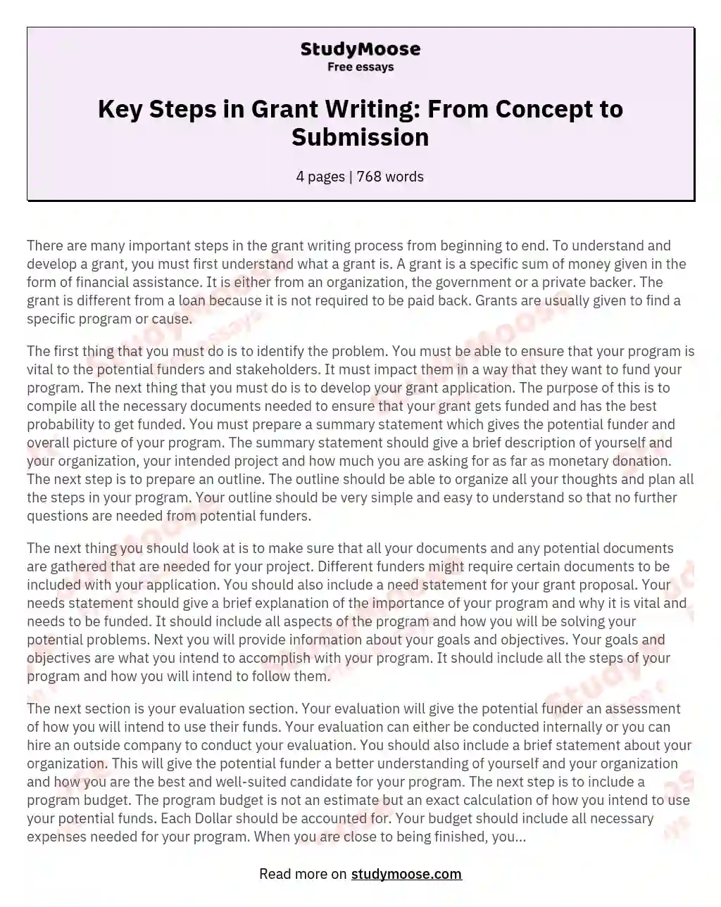 Key Steps in Grant Writing: From Concept to Submission essay