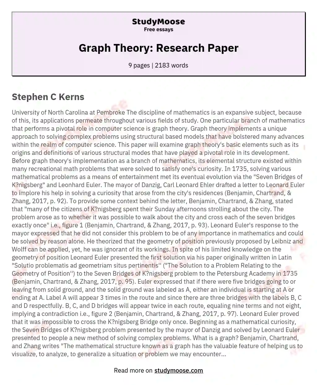 Graph Theory: Research Paper essay