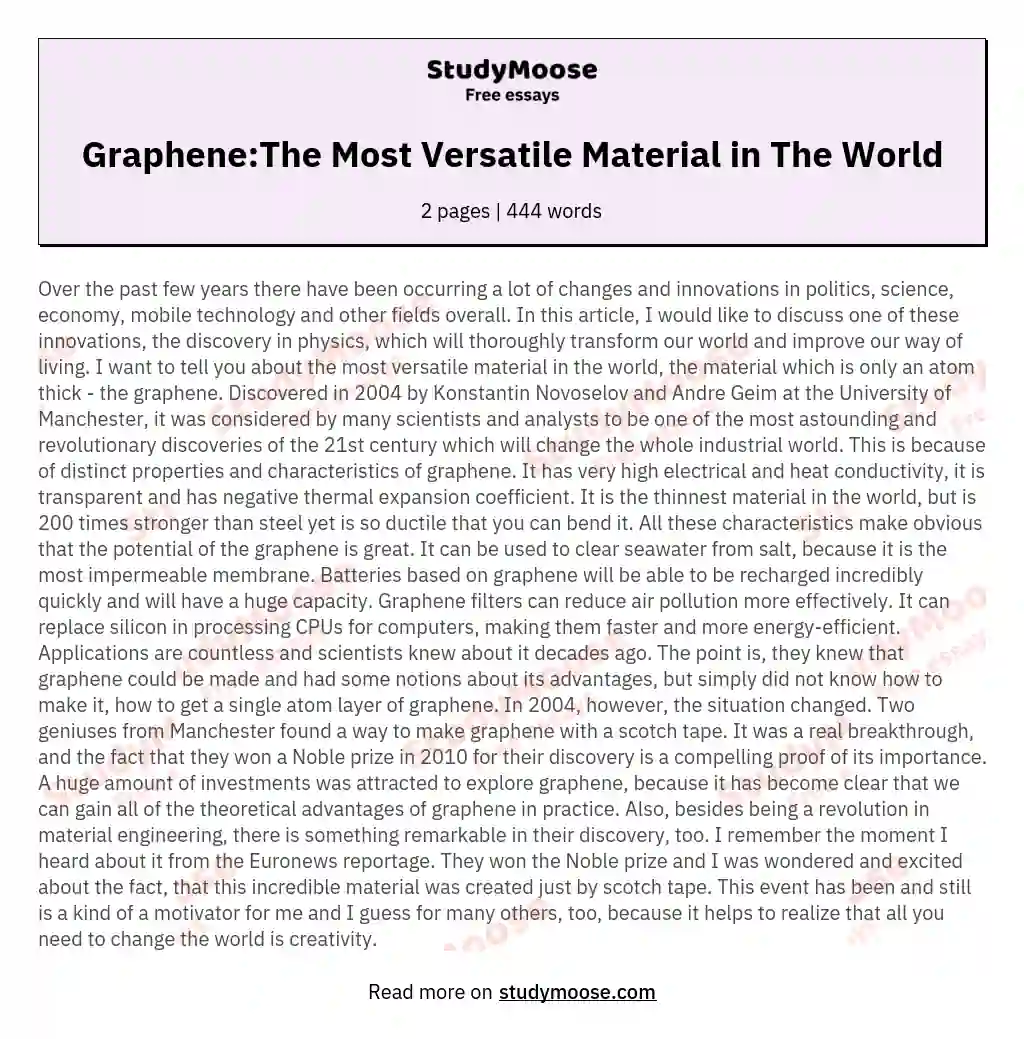 Graphene:The Most Versatile Material in The World essay