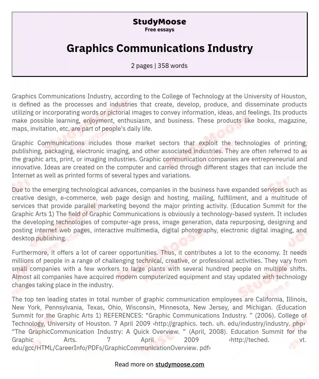 Graphics Communications Industry essay
