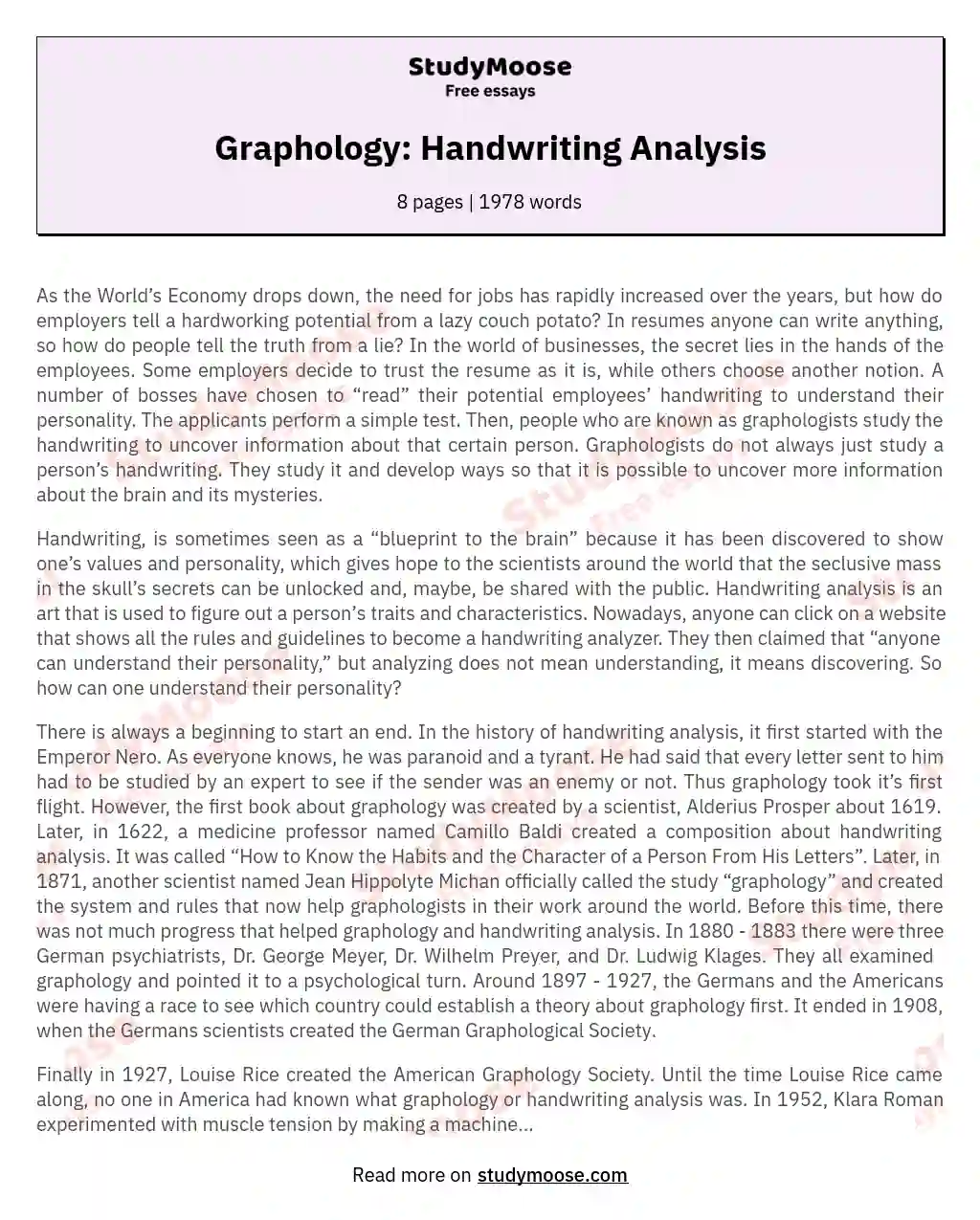 Graphology: Handwriting Analysis essay