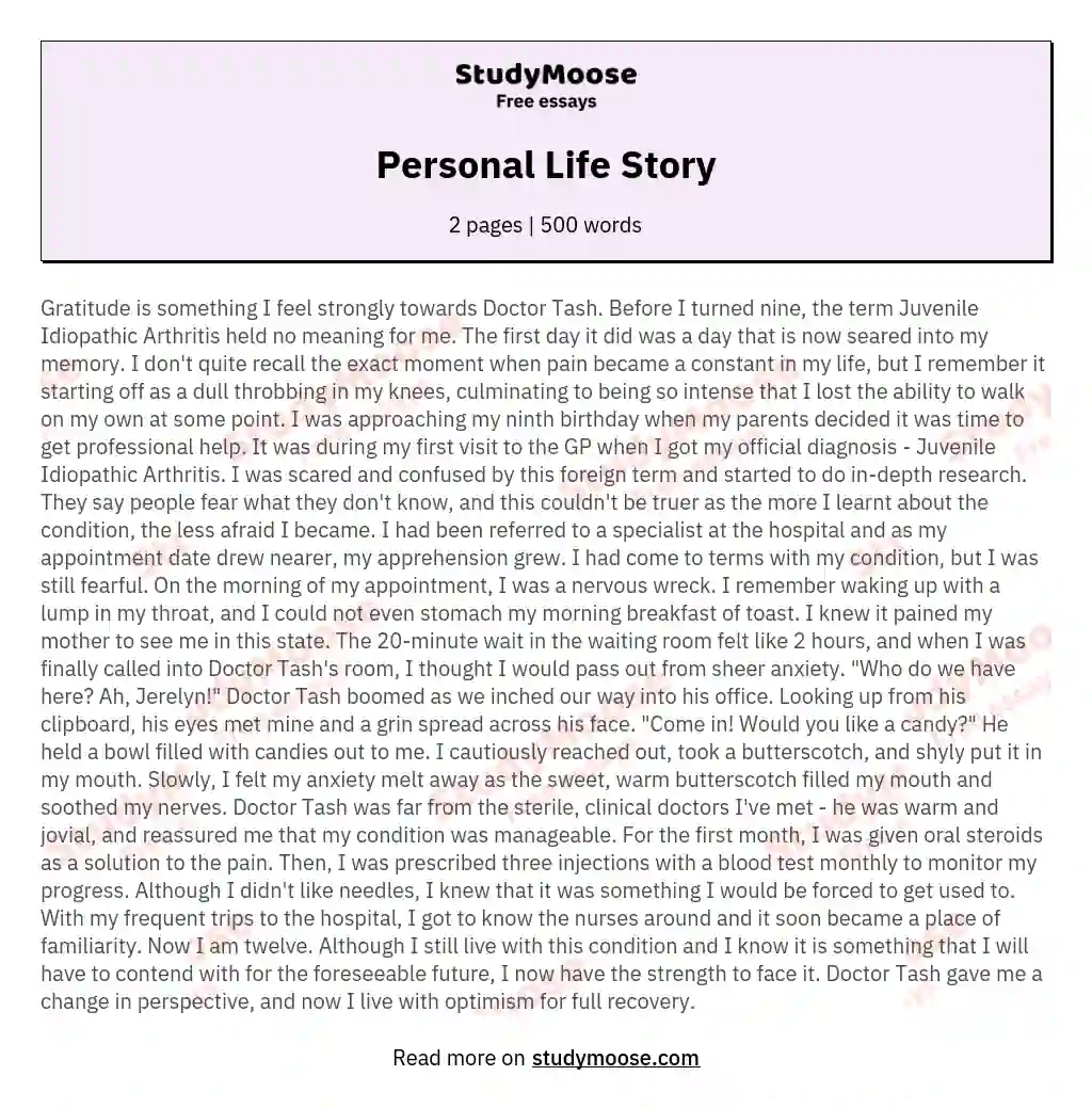 Personal Life Story essay
