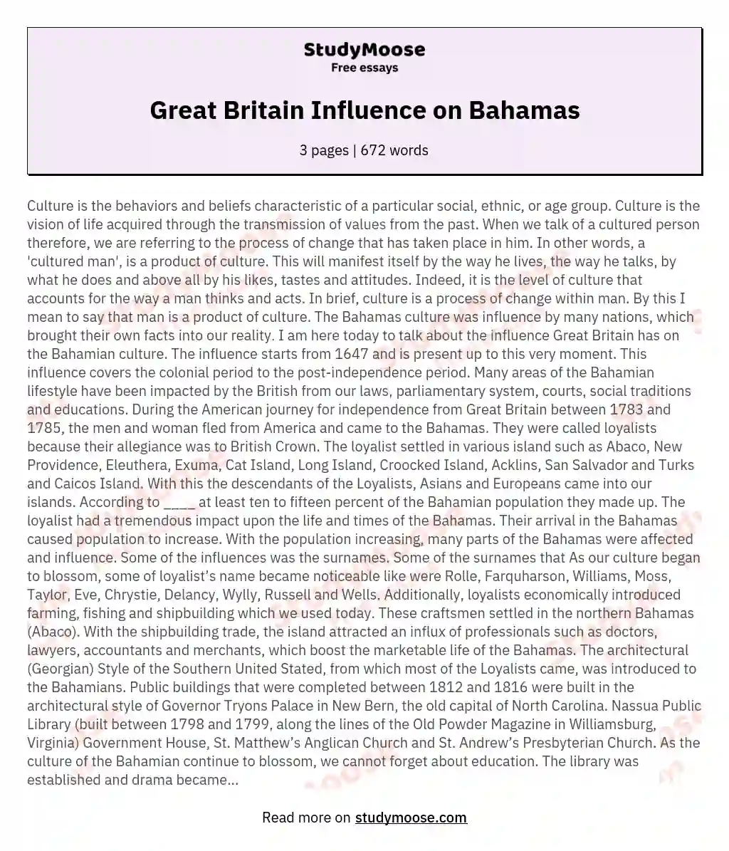 Great Britain Influence on Bahamas essay