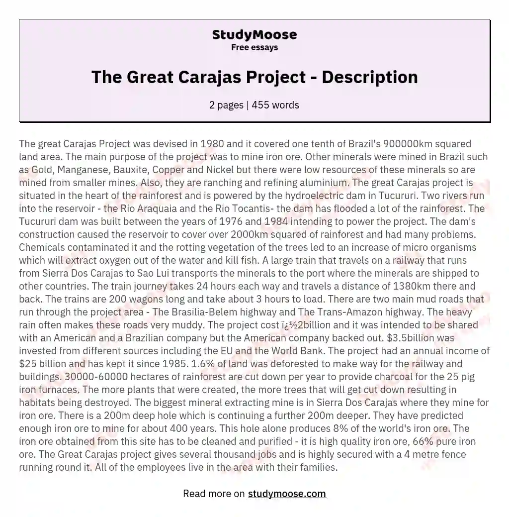 The Great Carajas Project - Description essay