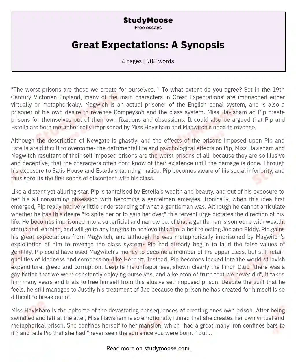 Great Expectations: A Synopsis essay