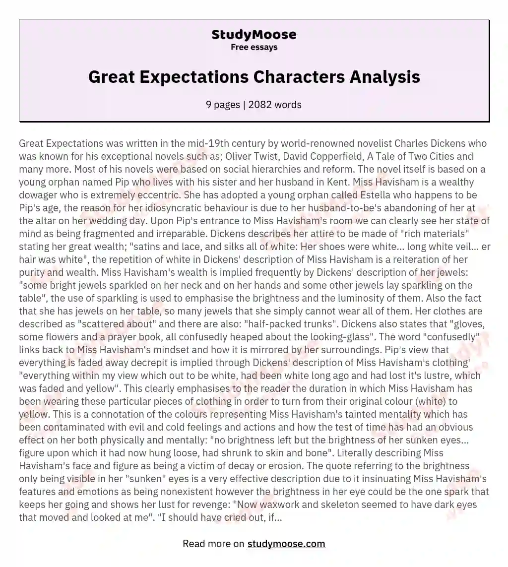 Great Expectations Characters Analysis essay