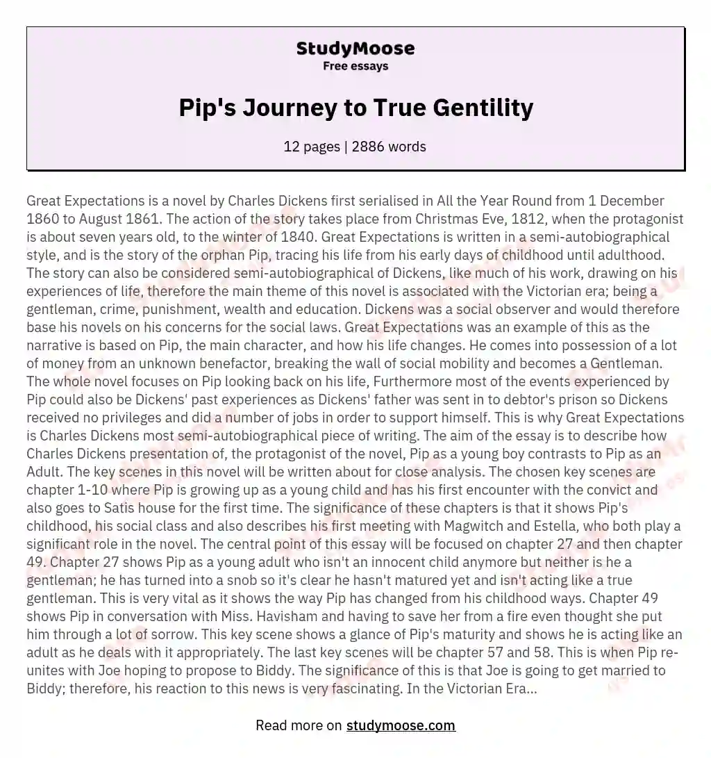 Pip's Journey to True Gentility essay