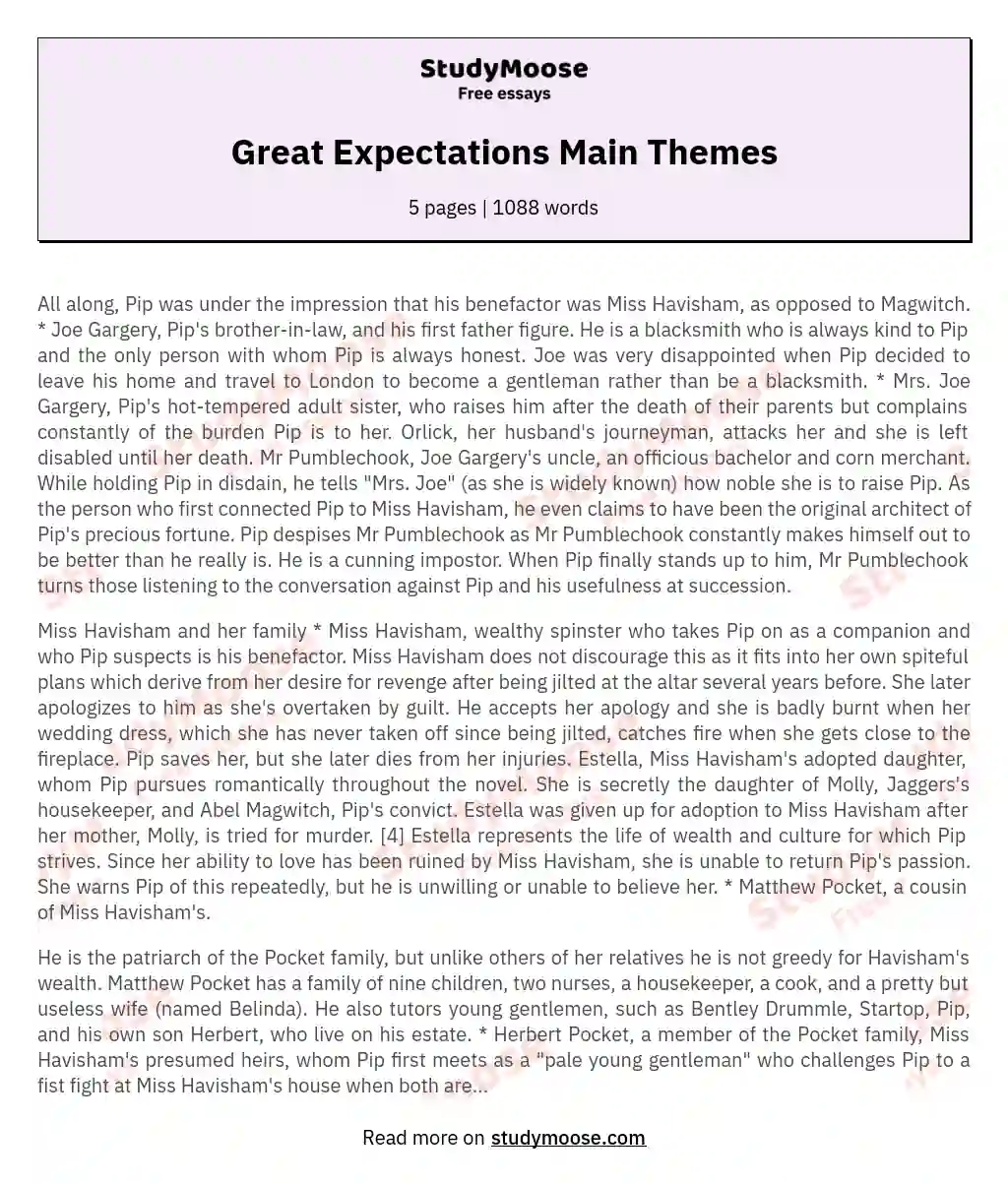 Great Expectations Main Themes essay