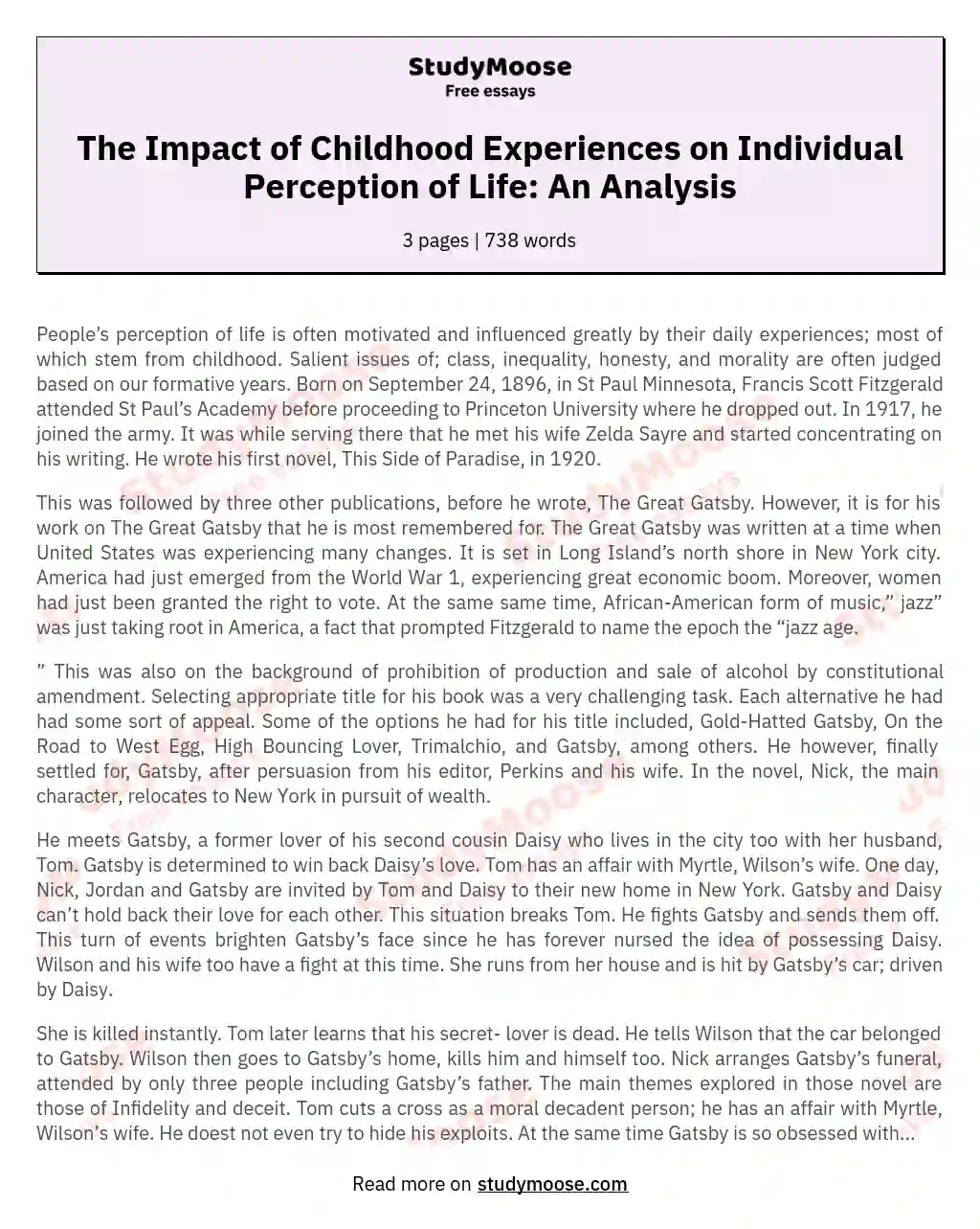 The Impact of Childhood Experiences on Individual Perception of Life: An Analysis essay