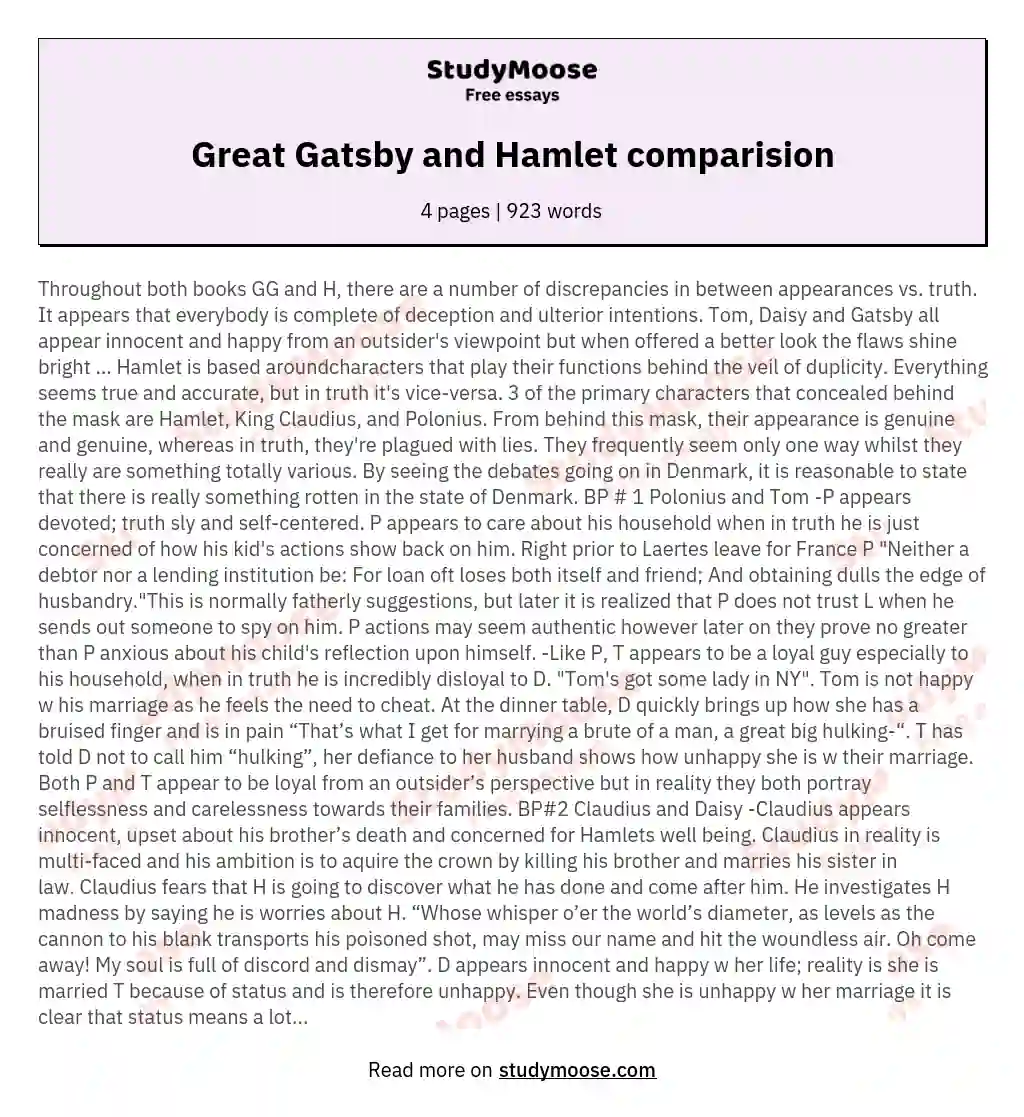 Great Gatsby and Hamlet comparision essay