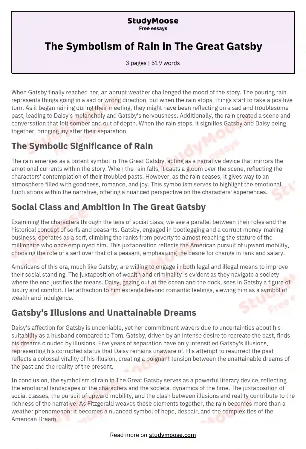 The Symbolism of Rain in The Great Gatsby essay