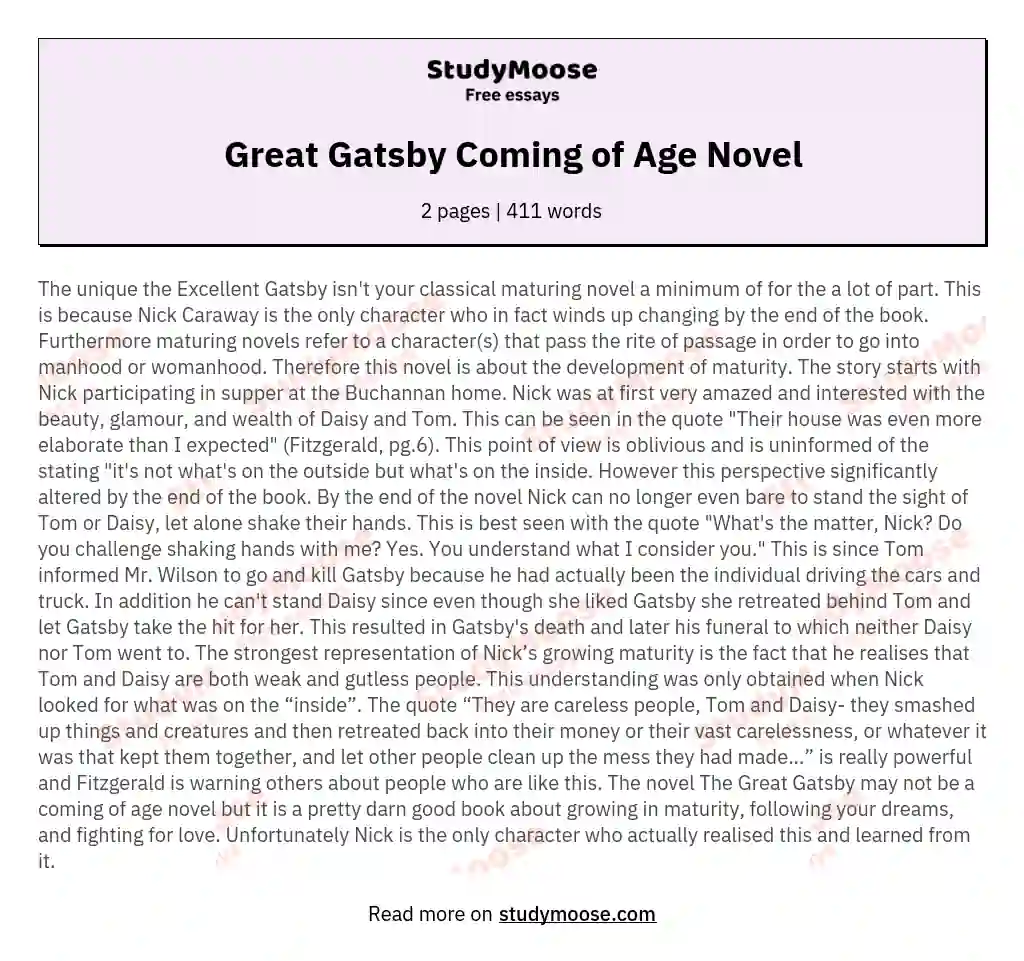 Great Gatsby Coming of Age Novel