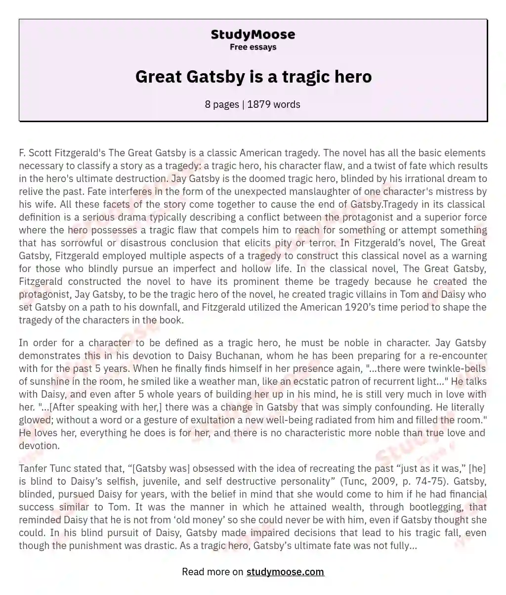 Great Gatsby is a tragic hero essay