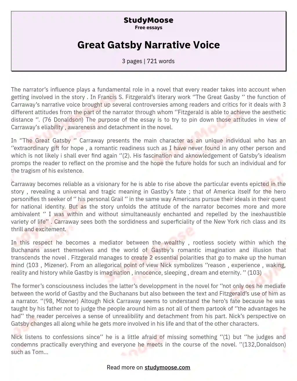 Great Gatsby Narrative Voice essay