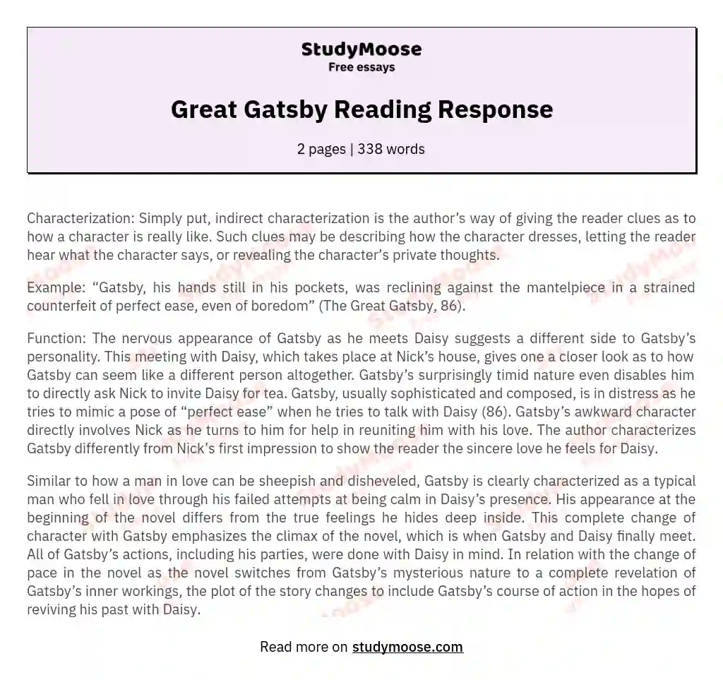 Great Gatsby Reading Response