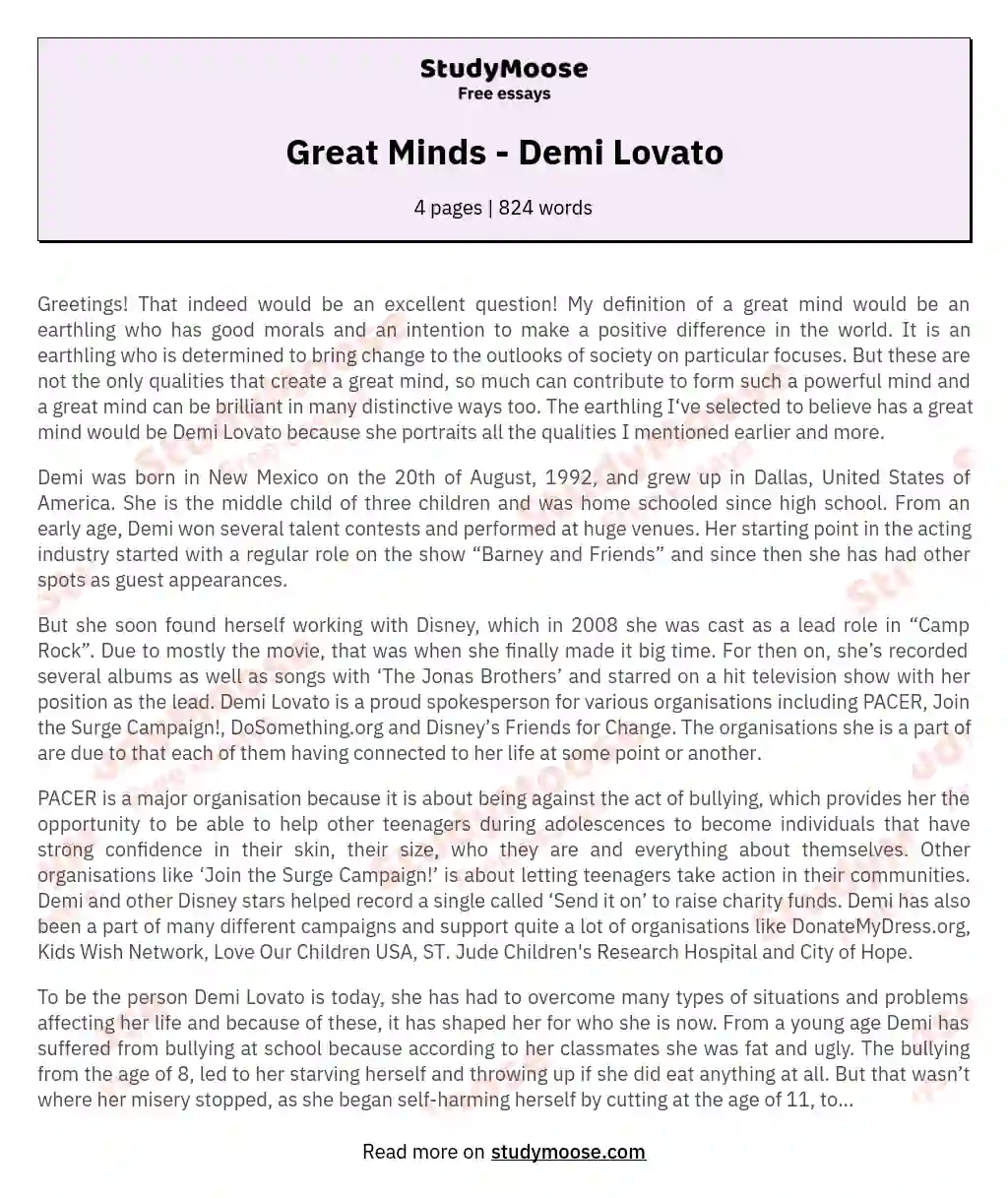 Great Minds - Demi Lovato essay