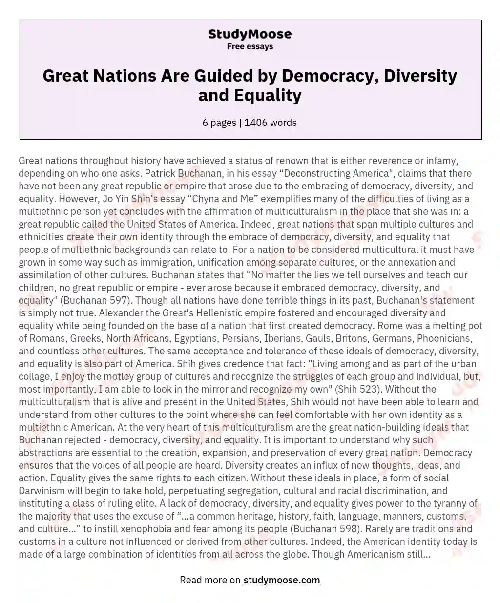 Great Nations Are Guided by Democracy, Diversity and Equality essay
