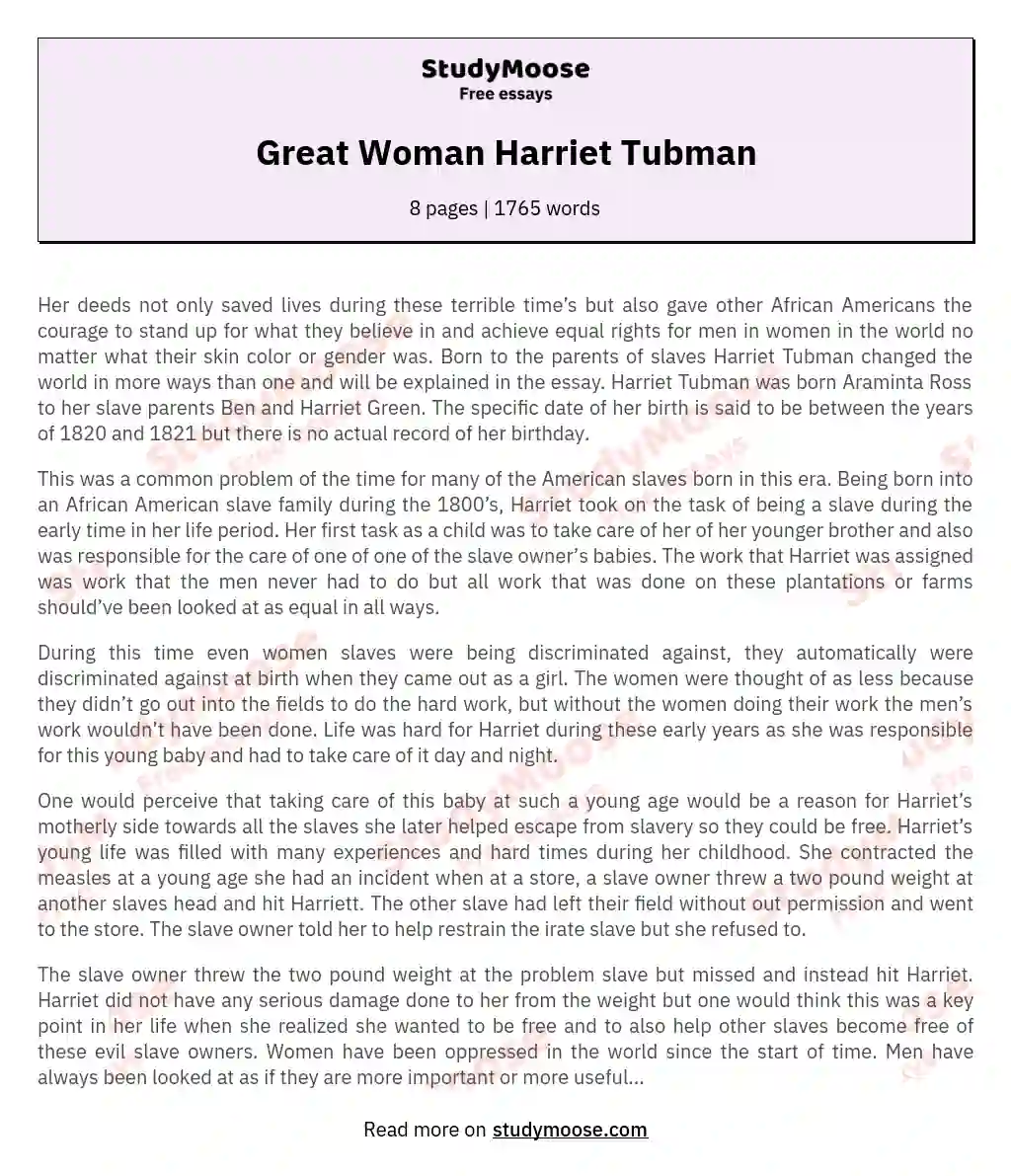 Harriet Tubman: A Champion for Freedom and Equality essay