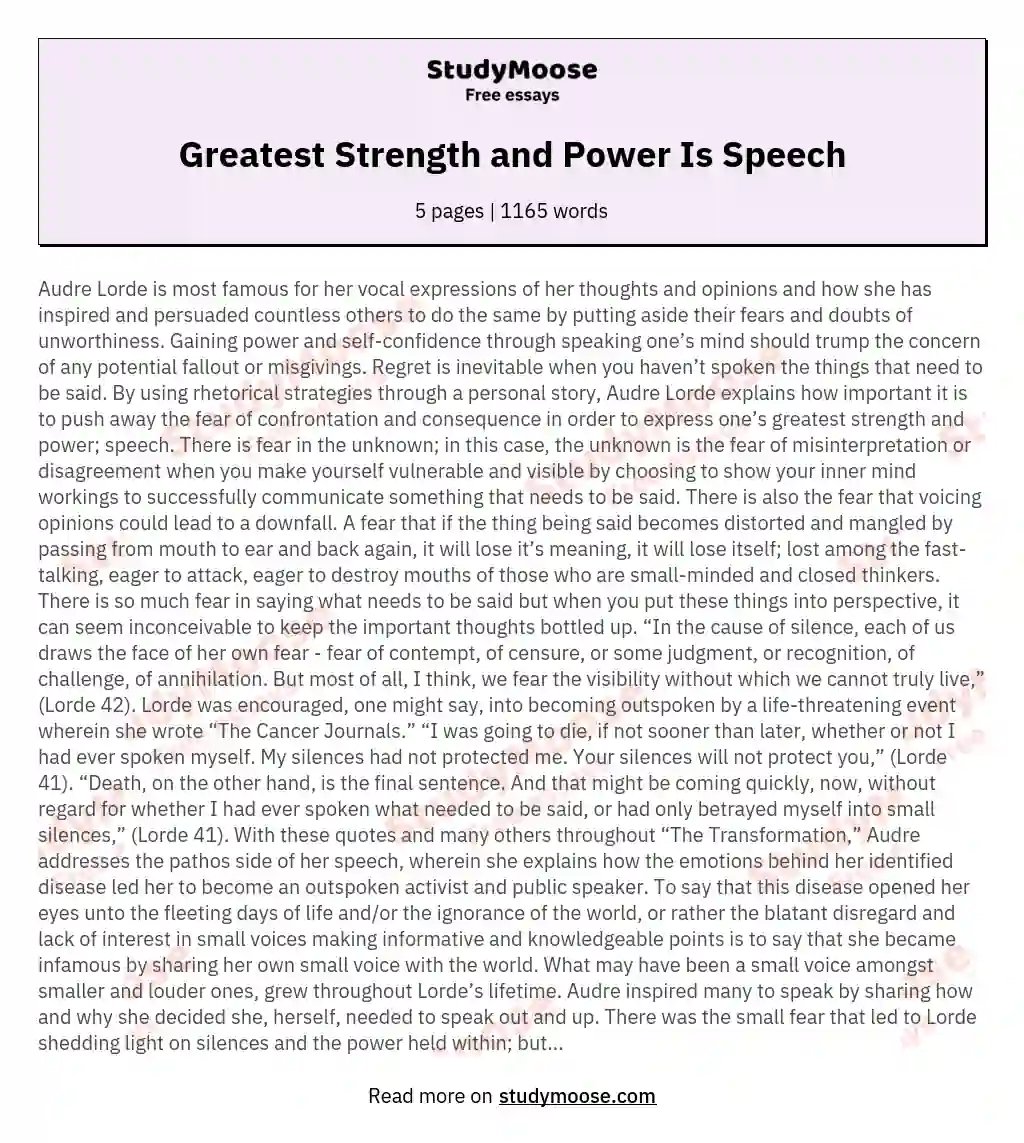 Greatest Strength and Power Is Speech essay