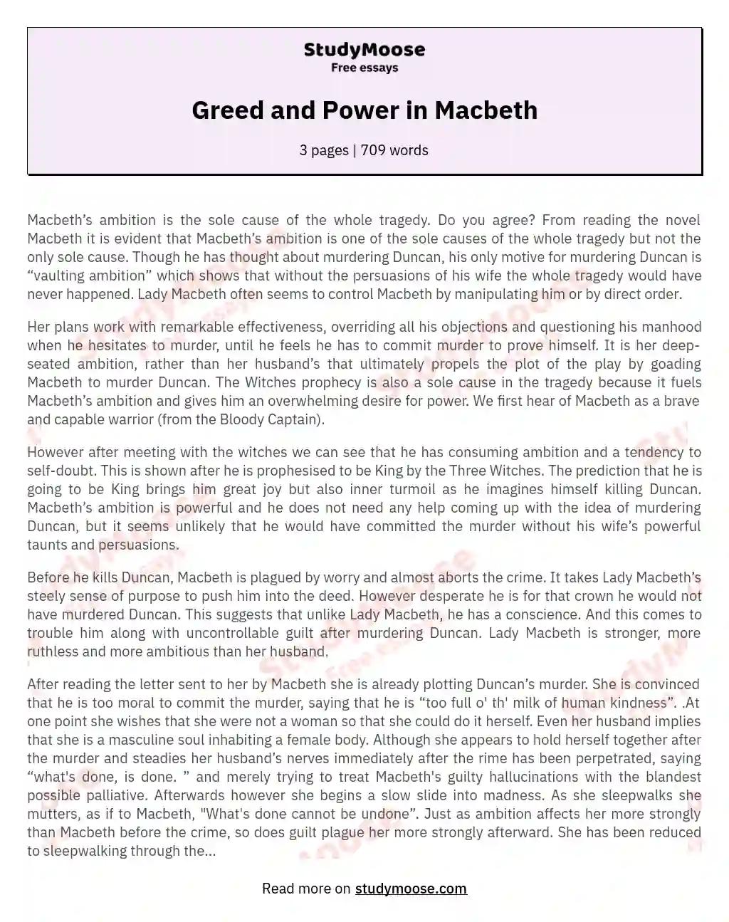 lady macbeth greed essay