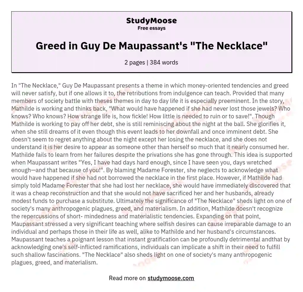 Greed in Guy De Maupassant's "The Necklace" essay