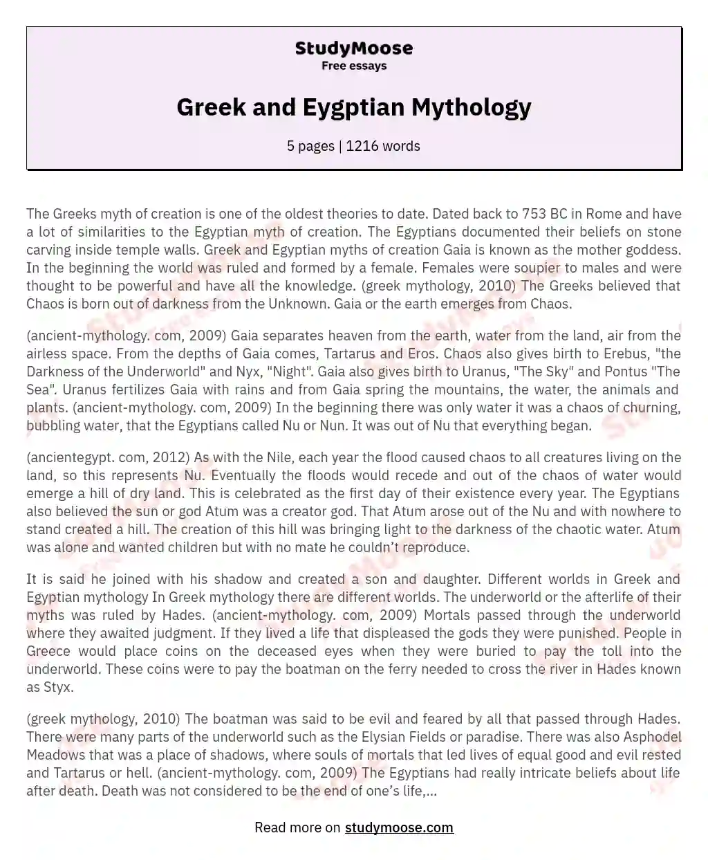 Greek and Eygptian Mythology