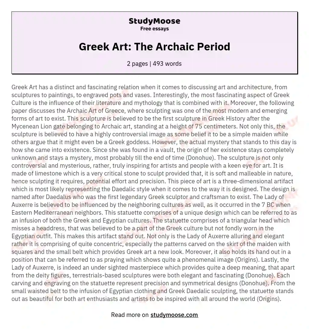Greek Art: The Archaic Period essay