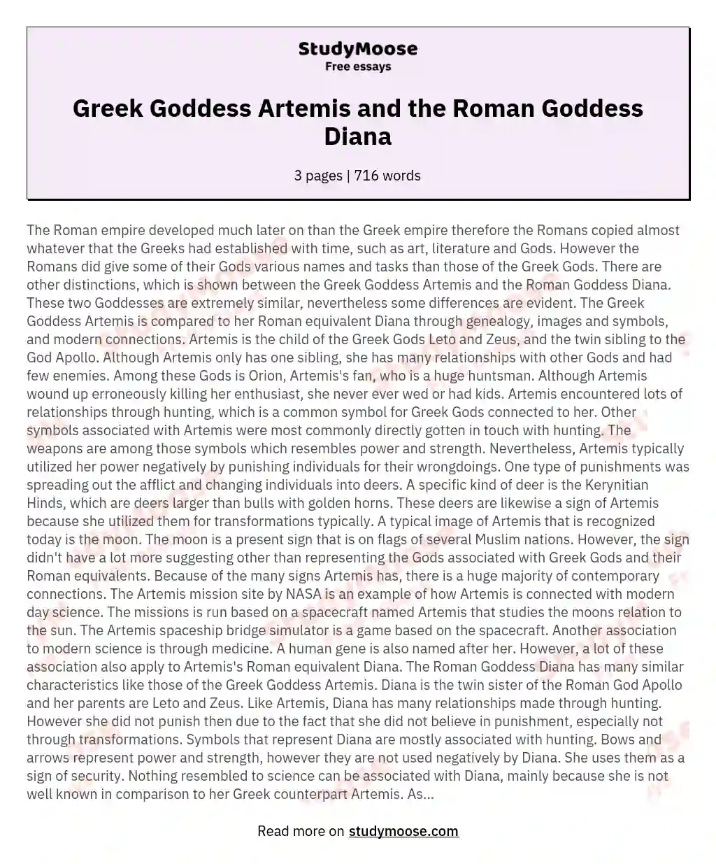 Greek Goddess Artemis and the Roman Goddess Diana essay