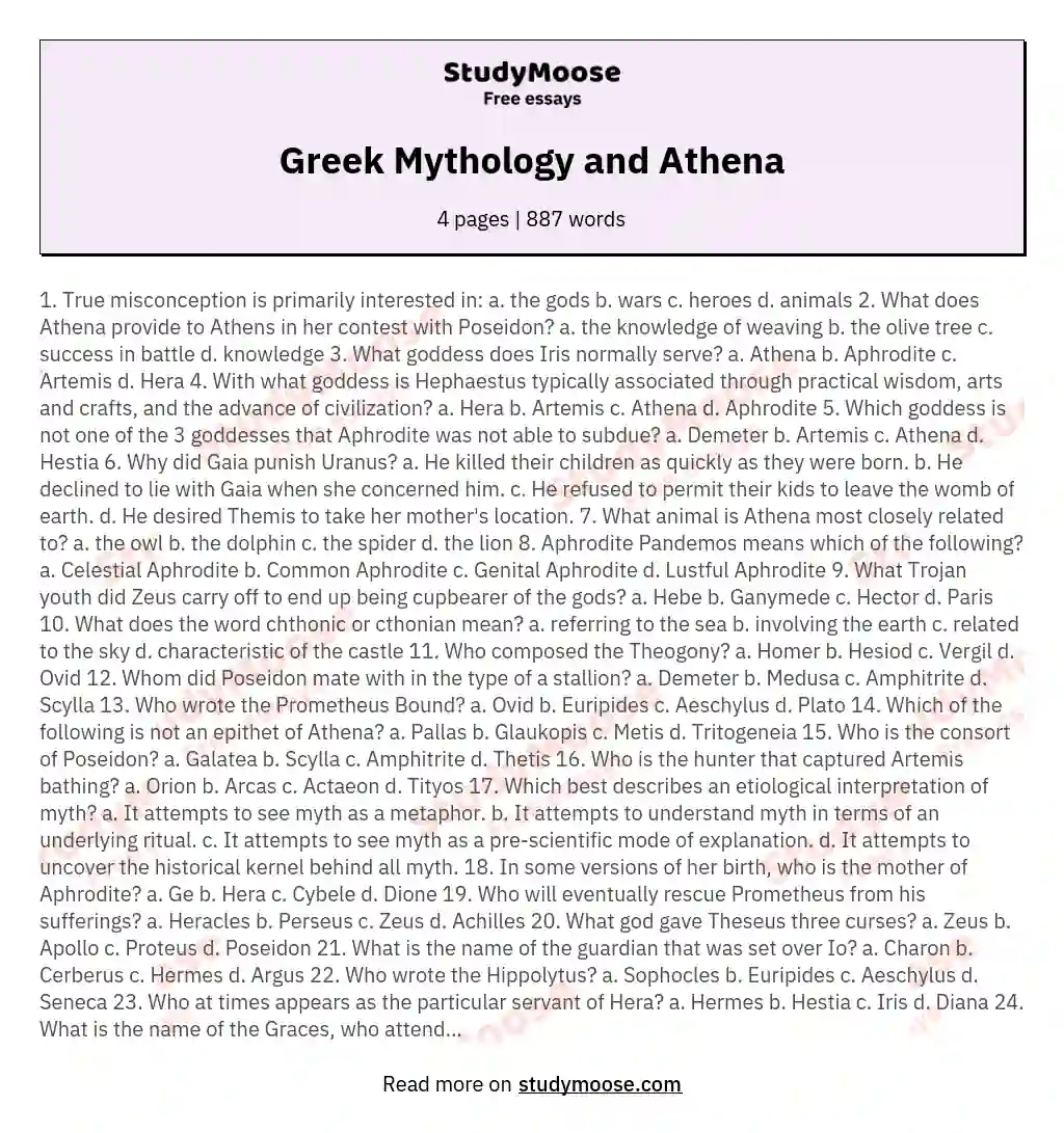 Greek Mythology and Athena essay