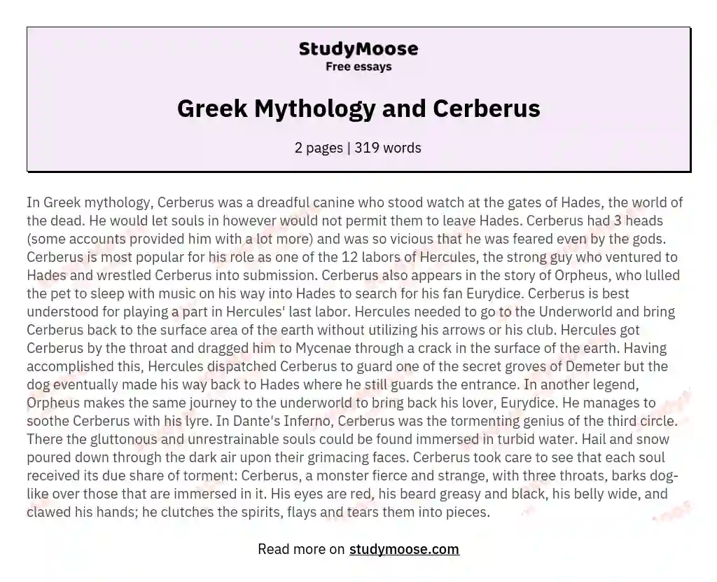 Greek Mythology and Cerberus essay