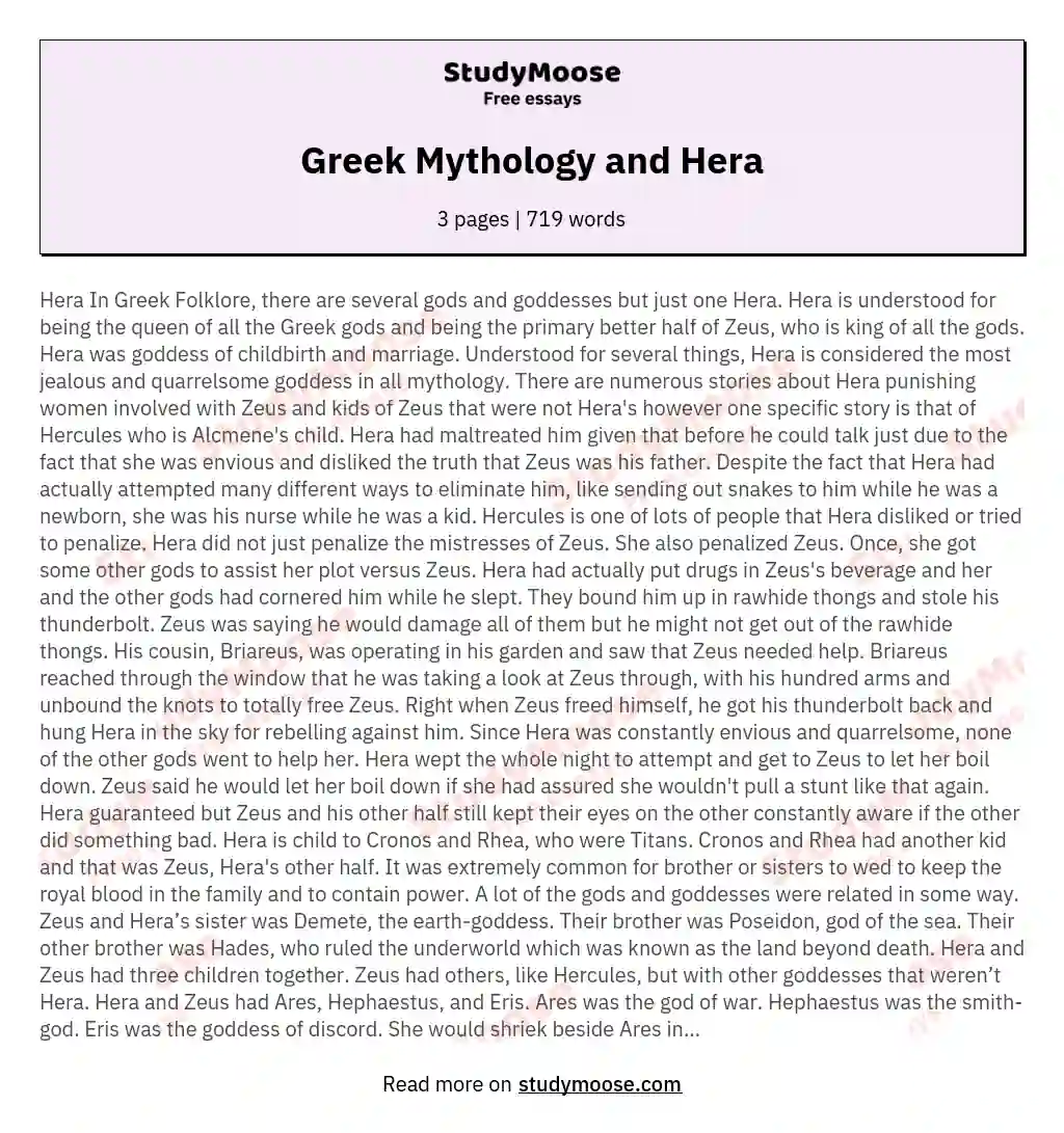 Greek Mythology and Hera essay